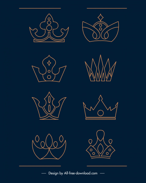 insignia iconos de corona plana simétrico dibujado a mano boceto
