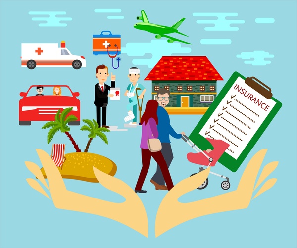 Diseño de concepto de seguros Colección de varios elementos