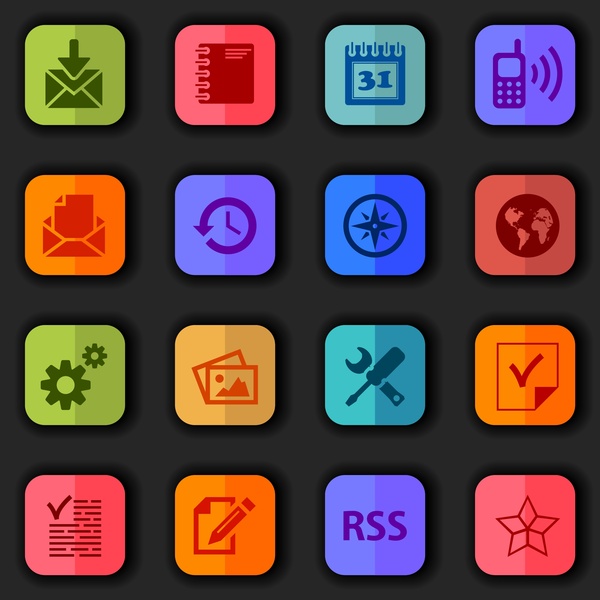 desain antarmuka ikon set dengan gaya datar warna
