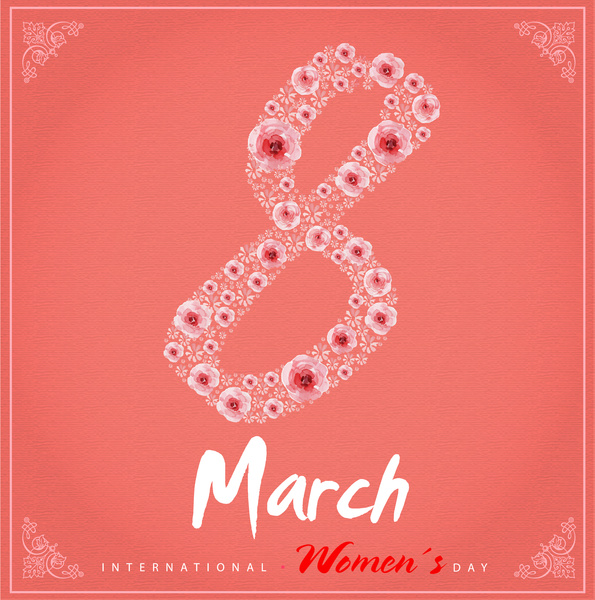 Bandeira do dia internacional das mulheres desenha com fundo de flor