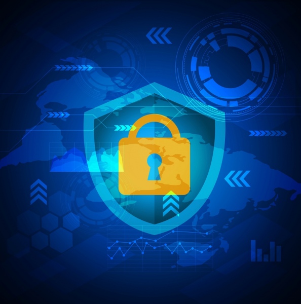 Internet seguridad fondo cerradura escudo viñeta azul diseño