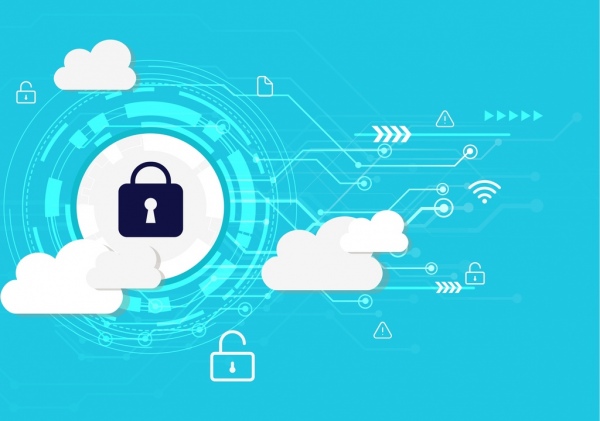 Internet güvenlik arka plan teknoloji öğeleri bulutlar simgeler kilitle