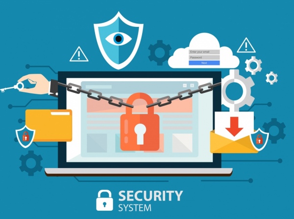 Internet keamanan konsep banner laptop jaringan kunci ikon