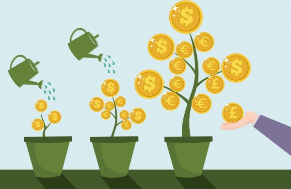 antecedentes del concepto de inversión crecimiento árboles monedas diseño de símbolos