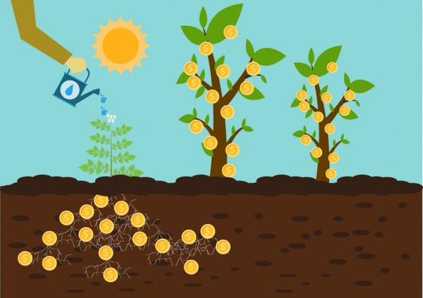 Investitionen Konzept Thema Hand Bewässerung Münzen Baumschmuck