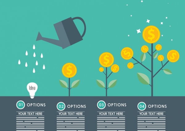 investasi infographic koin pohon pengairan pot ikon