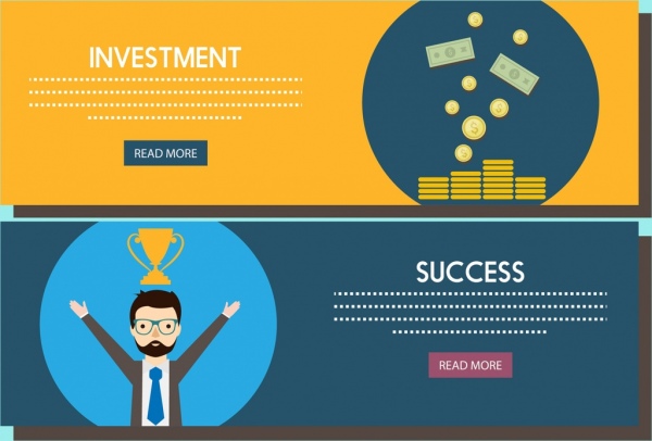 conceito de sucesso de investimento banners coloridos de página da Web estilo