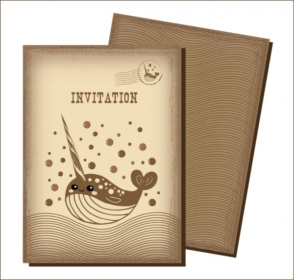 invitación tarjeta plantillas curvas ballena ornamento estilo retro