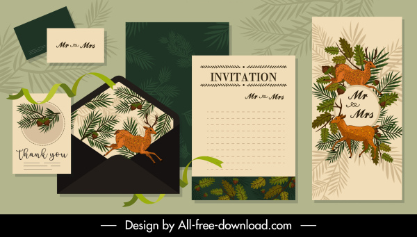 invitación tarjeta plantillas de renos naturales decoración de abeto