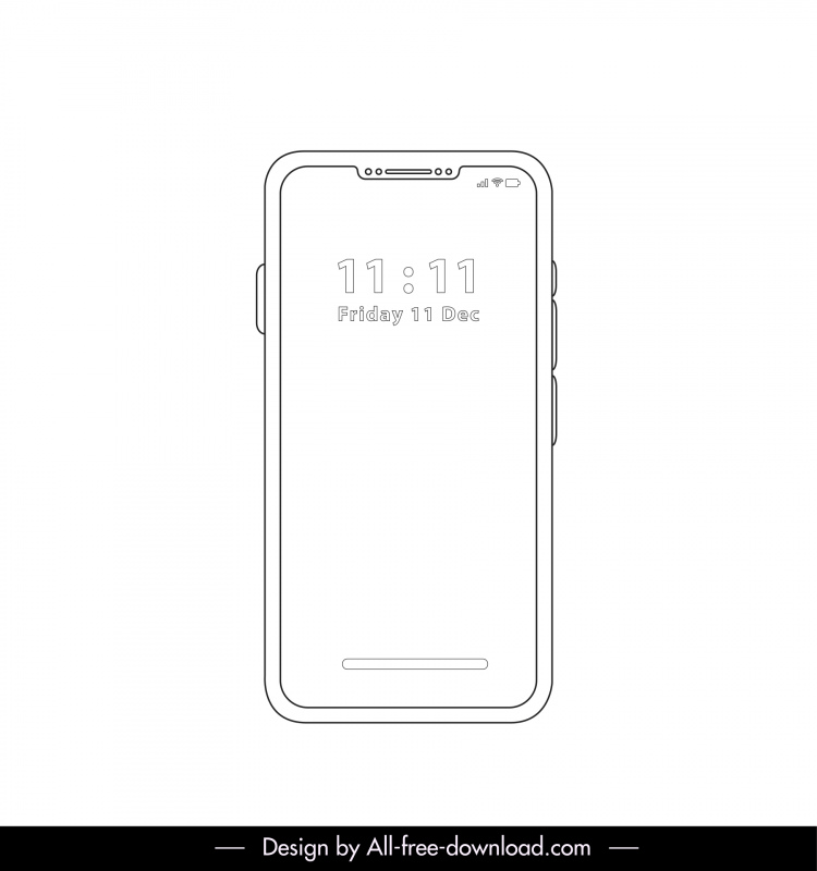 ikon iphone 13 hitam putih datar garis depan realistis