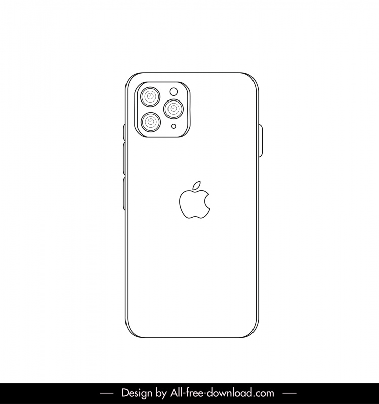 Ikon iPhone 13 Hitam Putih Garis Sisi Belakang Realistis