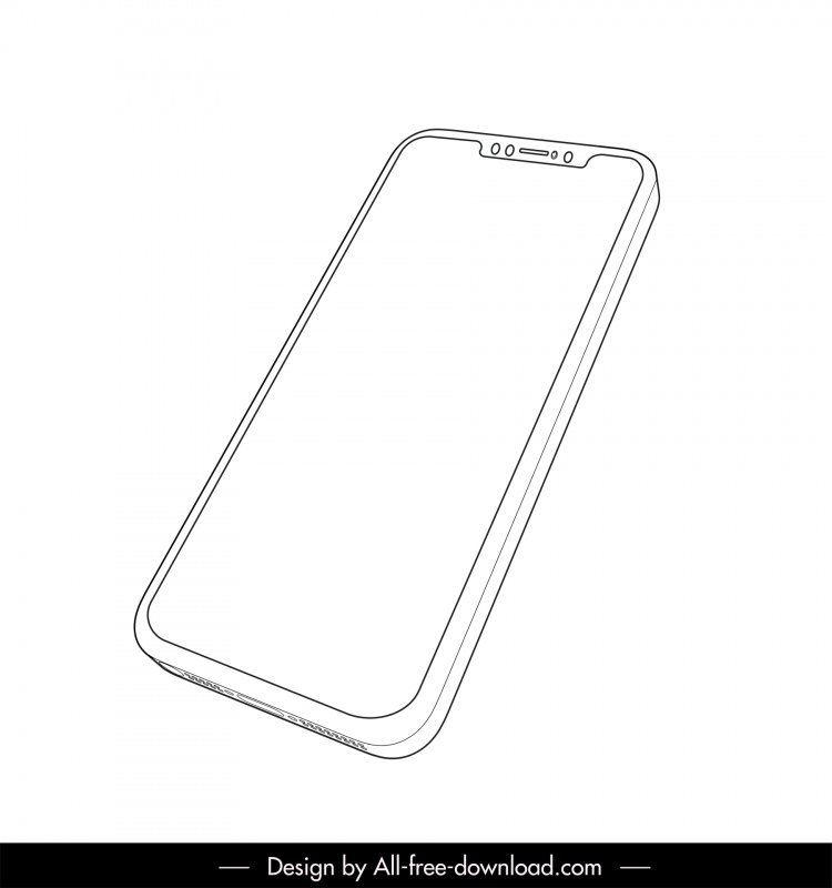 ikon iphone 13 hitam putih 3d perspektif sisi depan yang realistis garis besar -2
