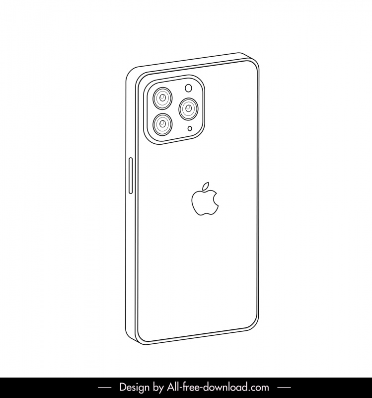 iphone 13 ikon perspektif belakang realistis garis besar hitam putih 3d