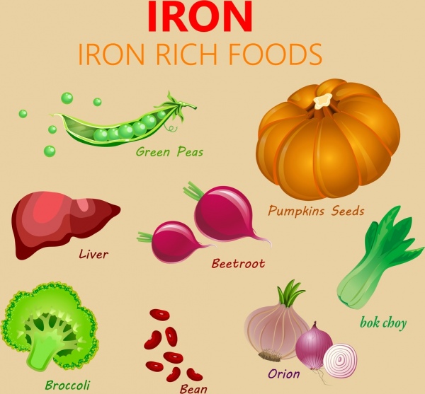 ferro alimenti pubblicità varie verdure icone colorate design