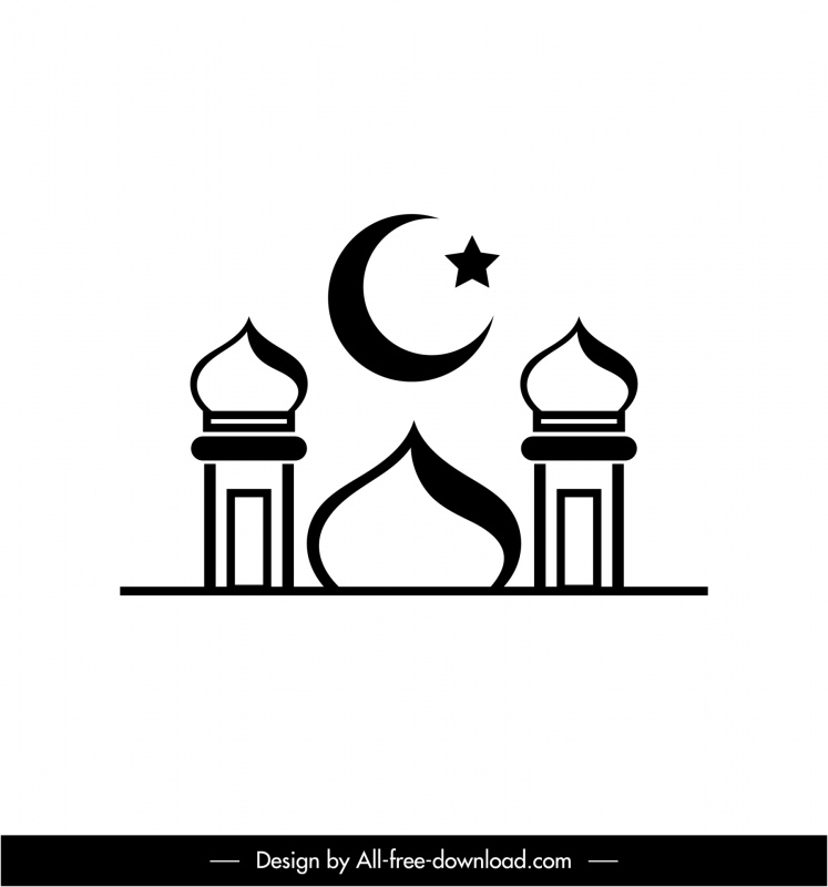 ikon tanda arsitektur islam garis putih hitam datar