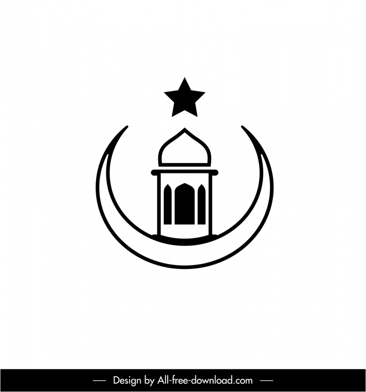 Islam Sign Icon Flat Architecture Crescent Star Outline -2