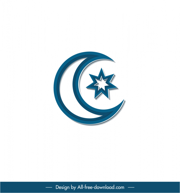 Icono del signo del Islam Boceto de estrellas de media luna plana