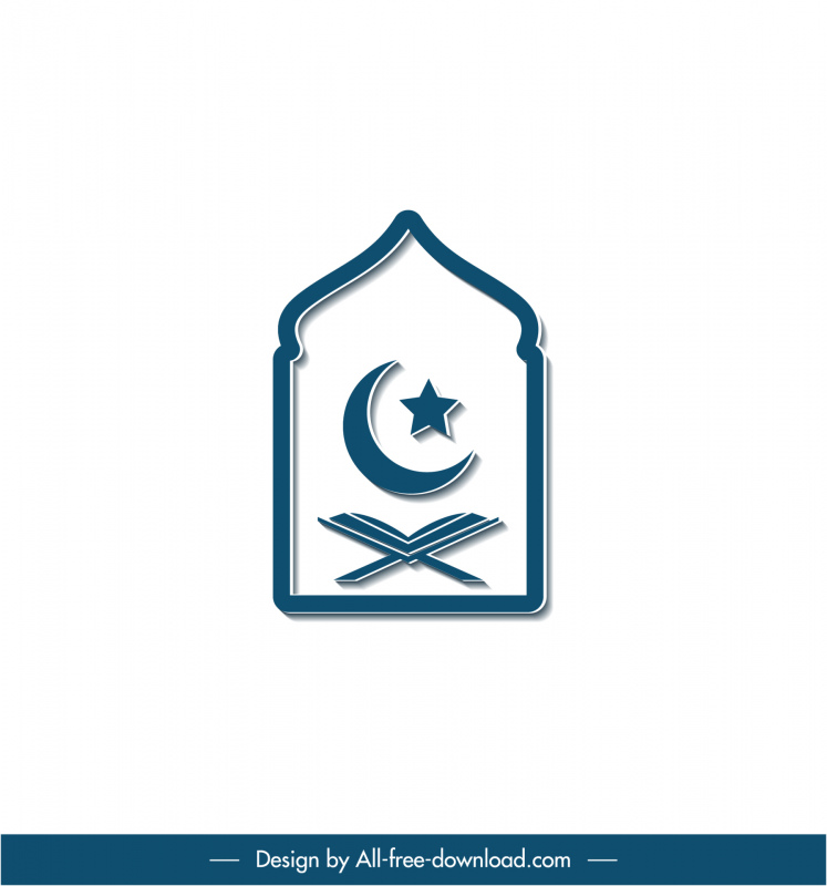 ไอคอนสัญลักษณ์อิสลามแบนออกแบบสมมาตรดาวเสี้ยวร่างพระคัมภีร์