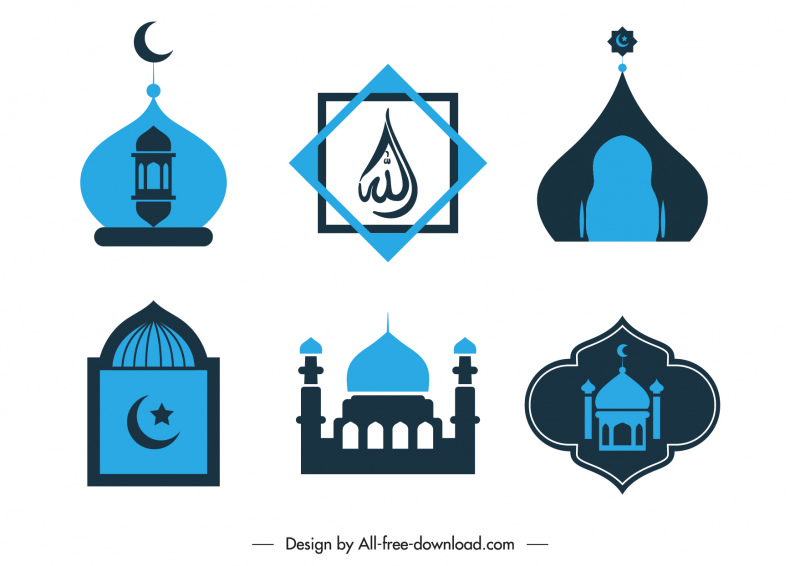 สัญลักษณ์อิสลาม logotypes แบนรูปร่างคลาสสิกร่าง