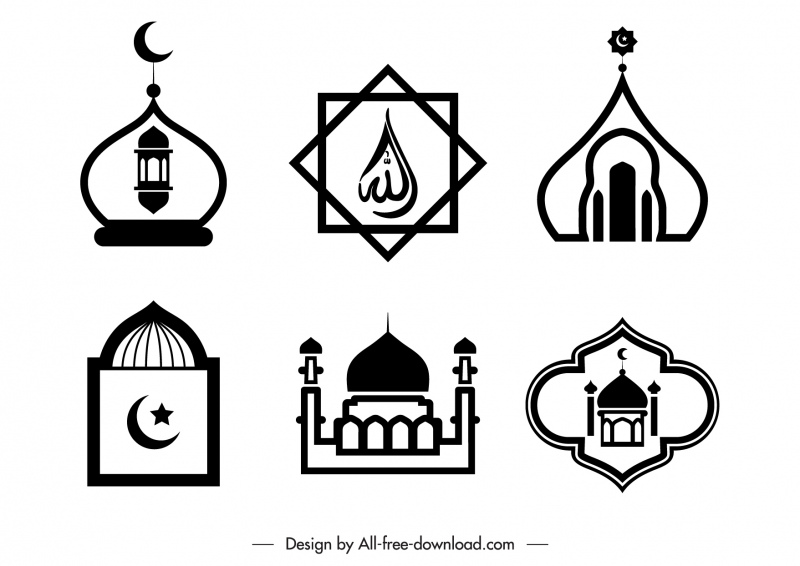 islã símbolo sinal logotipo preto branco plano clássico contorno clássico