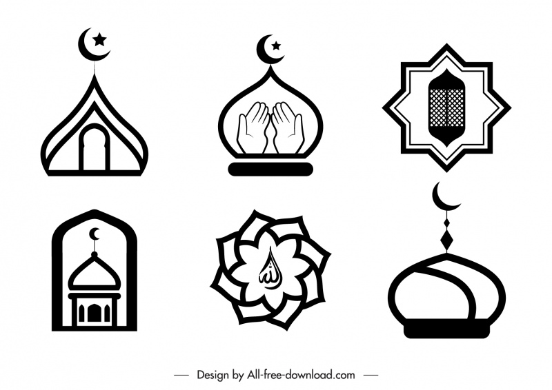 Islam symbole signe logo noir blanc plat classique croquis