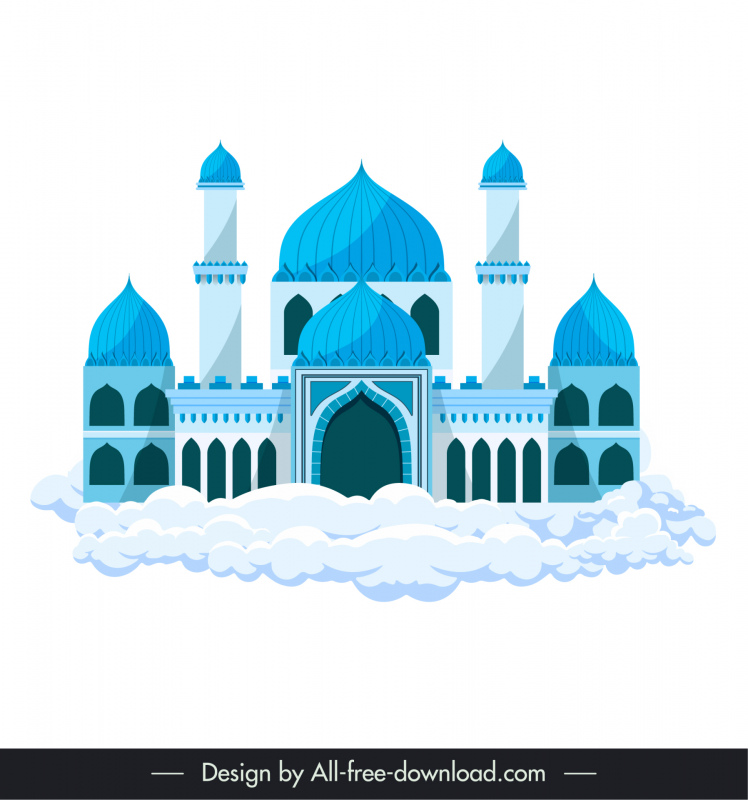 Icono de arquitectura de castillo islámico Diseño simétrico Decoración de nubes
