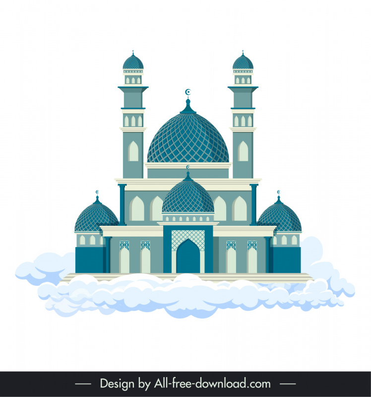 castelo islâmico ícone árabe arquitetura tradicional esboço de nuvem