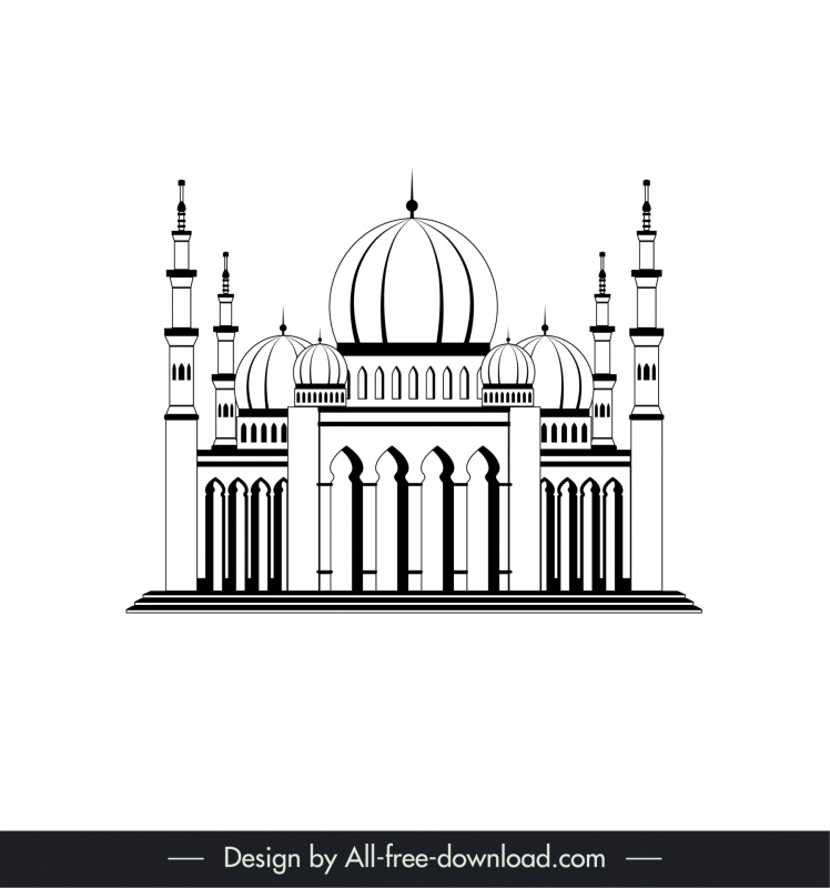 icono del castillo islámico clásico blanco blanco contorno de la arquitectura árabe