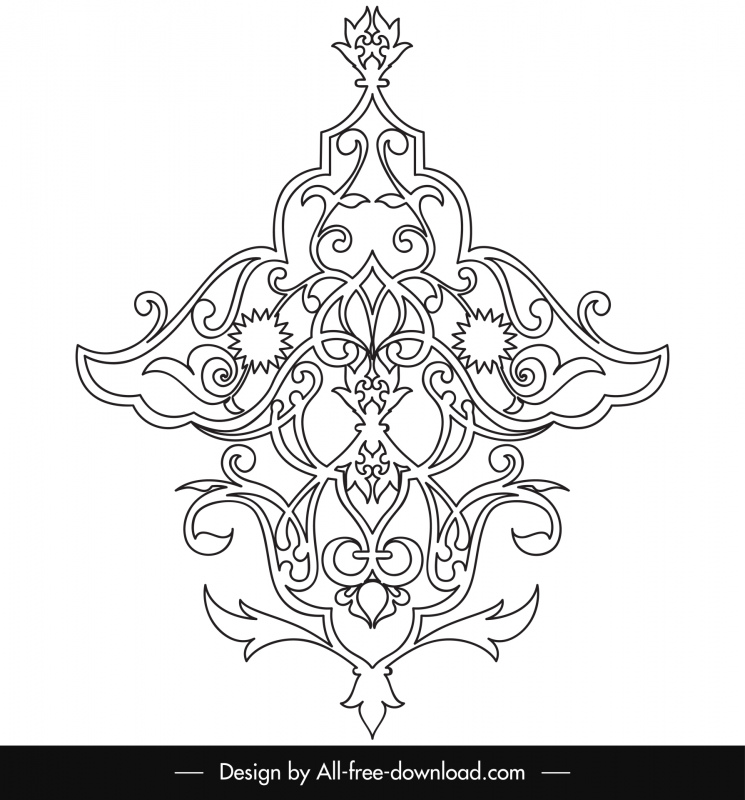 plantilla de adorno islámico elegante negro blanco simétrico contorno de forma