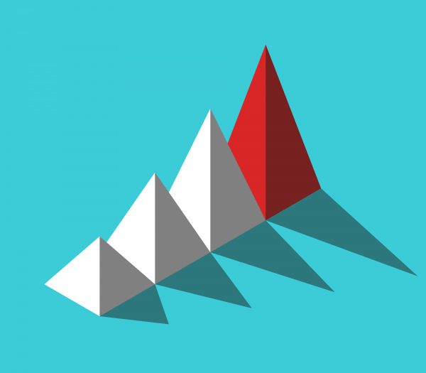 warna merah piramida pemimpin unik berwarna terang isometrik