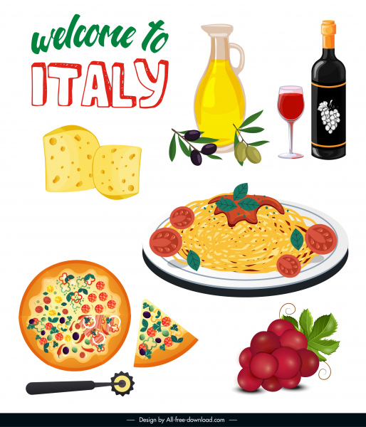 이탈리아 광고 배너 음식 요소 스케치