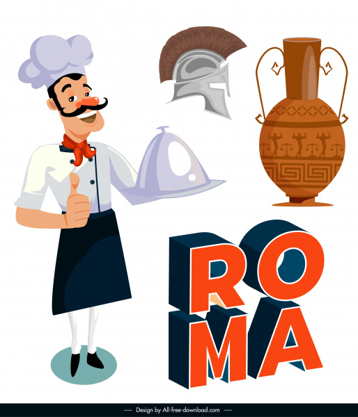 Италия дизайн элементов старинных объектов шеф-повар эскиз
