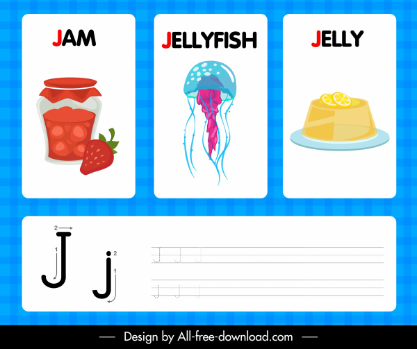 j alfabeto educativo fondo mermelada medusa jalea bosquejo