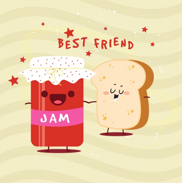 geleia anunciando ícone pão estilizado design de desenho animado