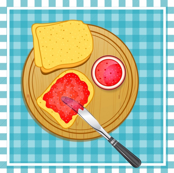 Marmelade Brot Geschirr Zeichnungssymbol farbige flache Bauform