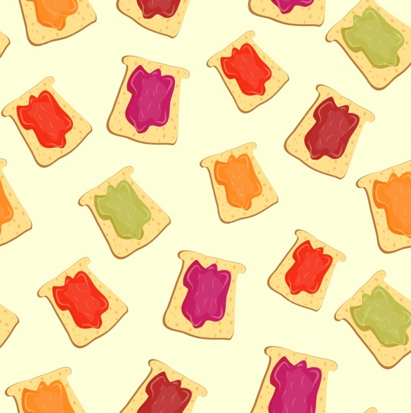 latar belakang makanan mengulangi desain warna-warni ikon sandwich selai