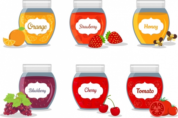 die Symbolsammlung Marmelade verschiedene Früchte jar Isolierung