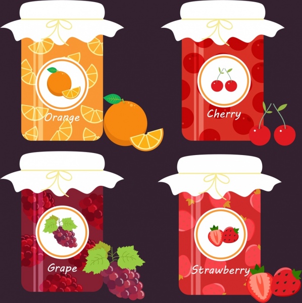 Marmelade-Gläser Symbole Design verschiedene Früchte Symbol