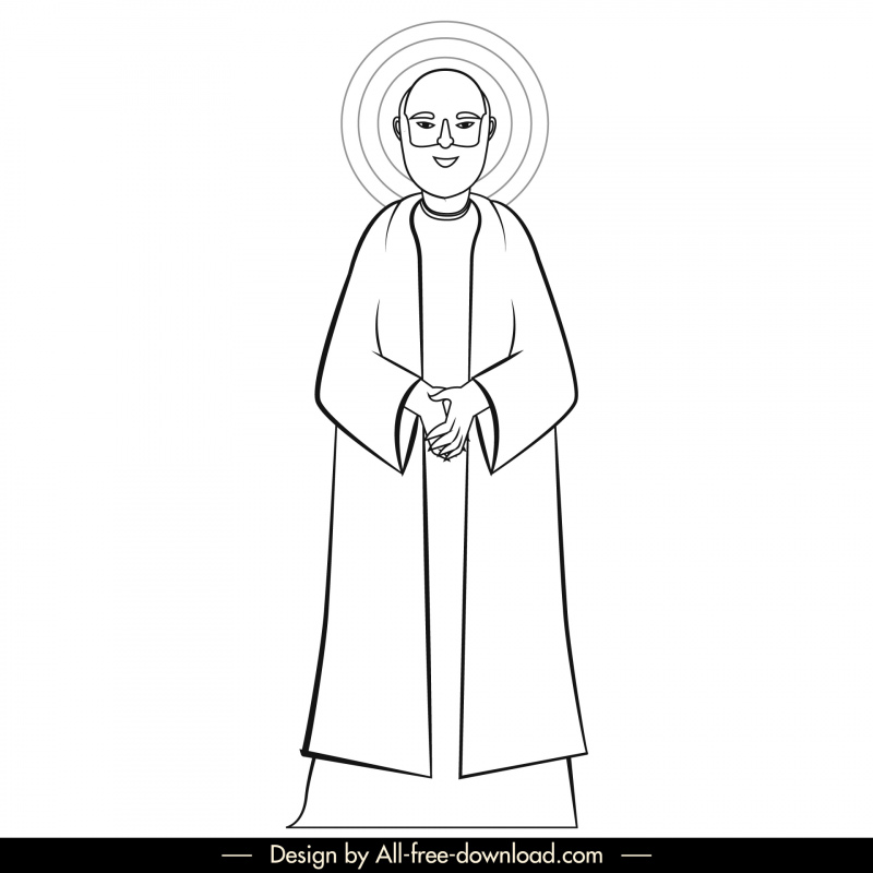 James Christian Apostle ikon hitam putih garis besar karakter kartun vintage