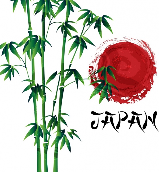일본 배경 녹색 대나무 태양 아이콘 그런 지 디자인