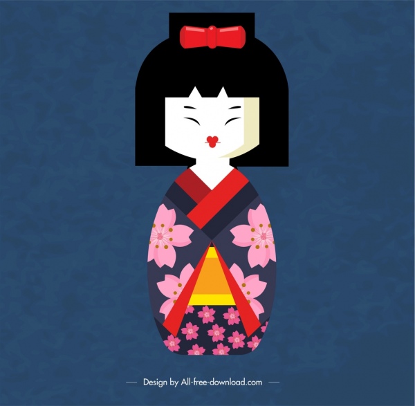 日本背景和服娃娃圖示裝飾
