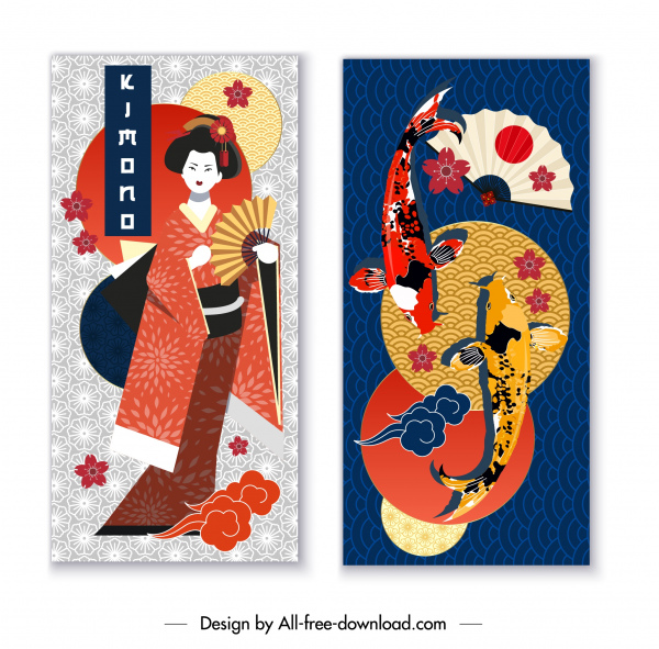 japonya arka plan şablonları renkli geleneksel amblemler dekor