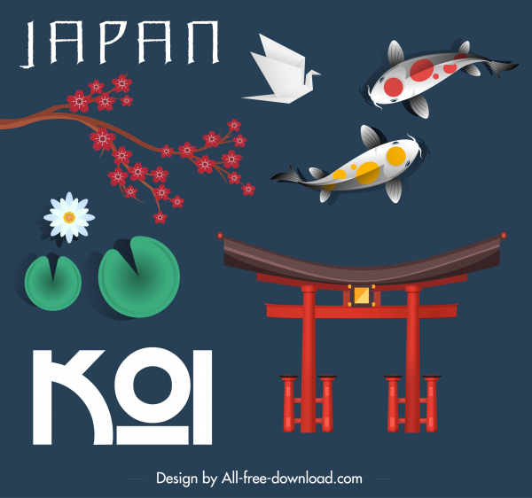 Elemen Desain Jepang Sketsa Simbol Nasional Klasik