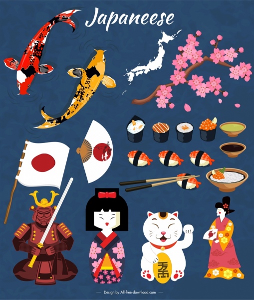 Các yếu tố thiết kế Nhật bản biểu tượng cổ điển