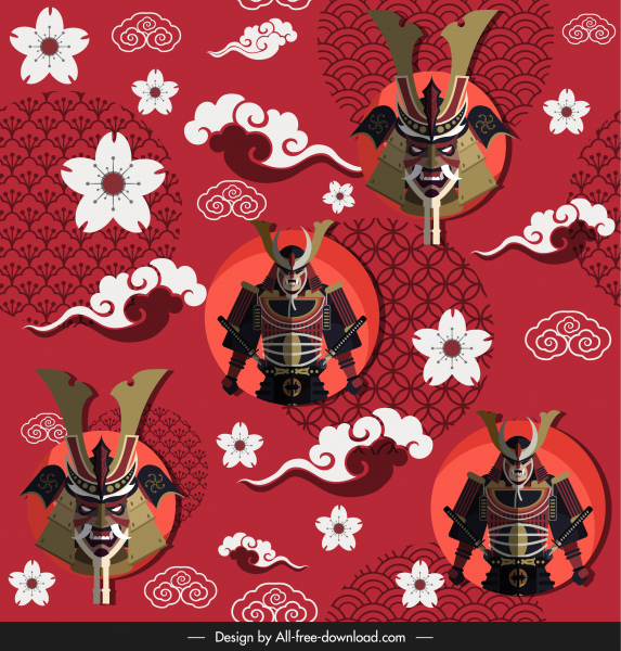 japão modelo padrão tradicional armadura sakura cloud esboço