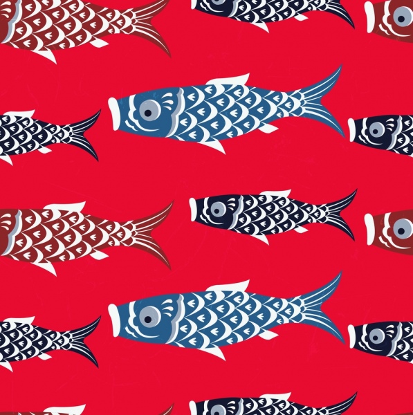 日本的传统背景鲤鱼灯笼图标重复的设计