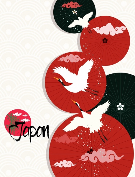 日本传统绘画白鹤伞太阳图标
