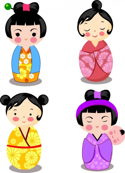 Iconos diferentes trajes de kimono tradicional japonés decoracion