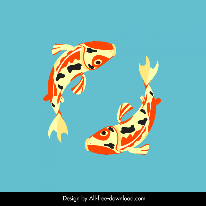Iconos de peces koi japoneses Boceto plano dinámico