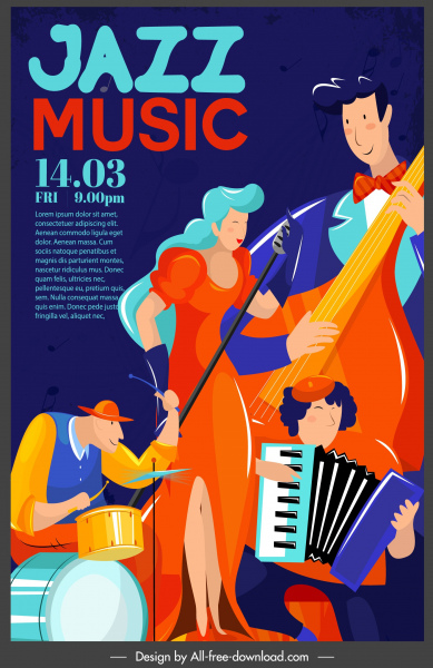 jazz pubblicità poster musica band schizzo colorato classico